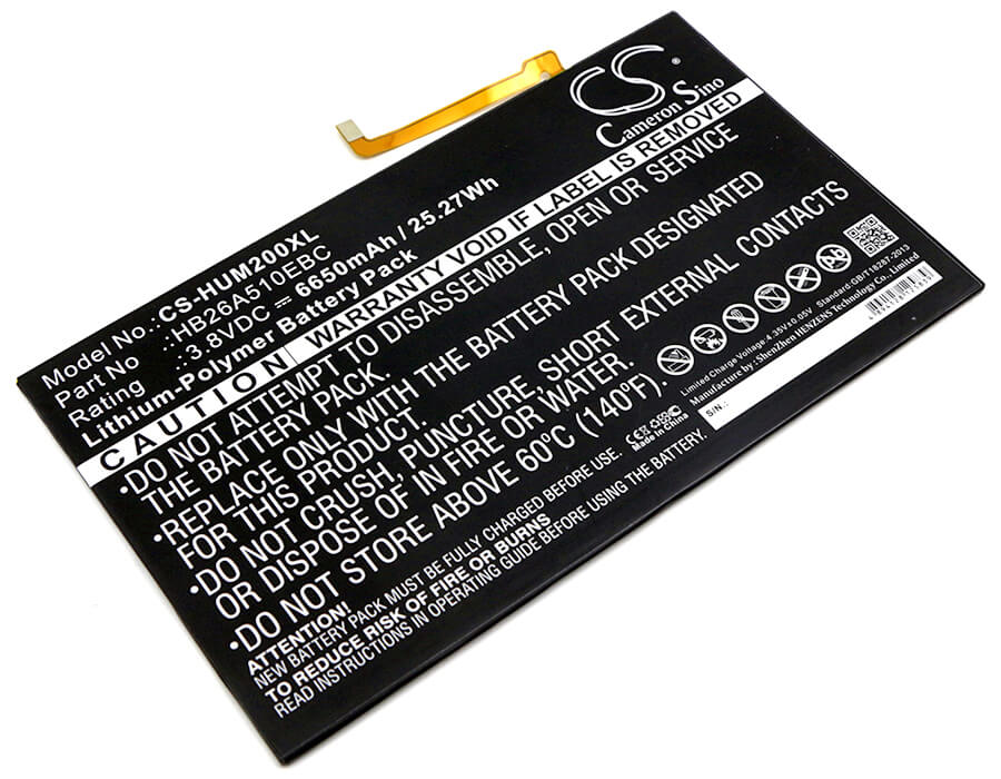 3.8V, 6650mAh, Li-Polymer Battery fits Huawei, Bah-l09, Fdr-a01w, 25.27Wh