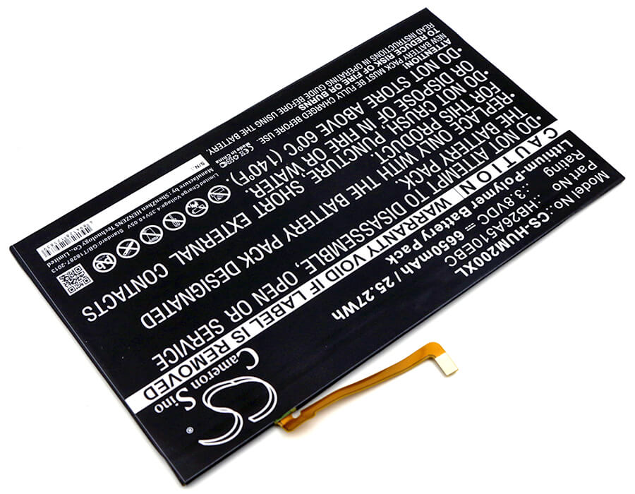 3.8V, 6650mAh, Li-Polymer Battery fits Huawei, Bah-l09, Fdr-a01w, 25.27Wh