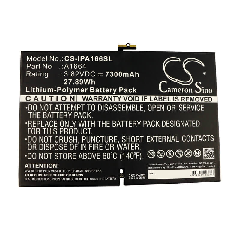 3.82V, 7300mAh, Li-Polymer Battery fits Apple, A1673, A1674, 27.886Wh
