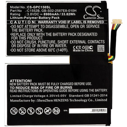 3.8V, 8900mAh, Li-Polymer Battery fits Google, C1502w, C1552b, 33.82Wh