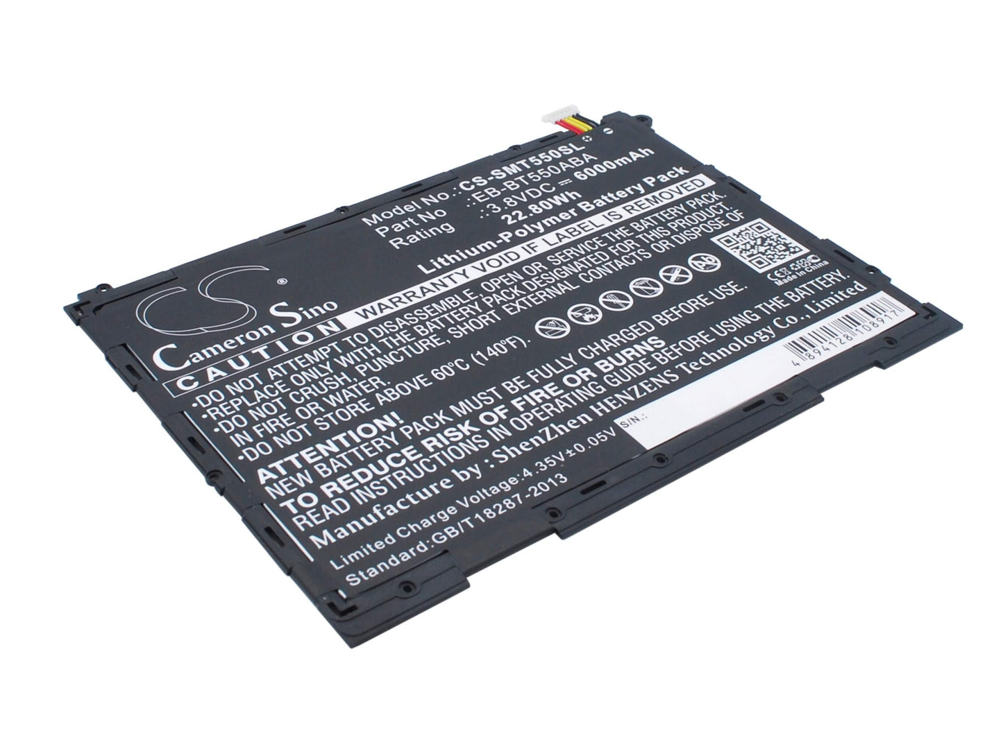 3.8V, 6000mAh, Li-Polymer Battery fits Samsung, Galaxy Tab A 9.7, Galaxy Tab A Plus 9.7 Wifi, 22.8Wh