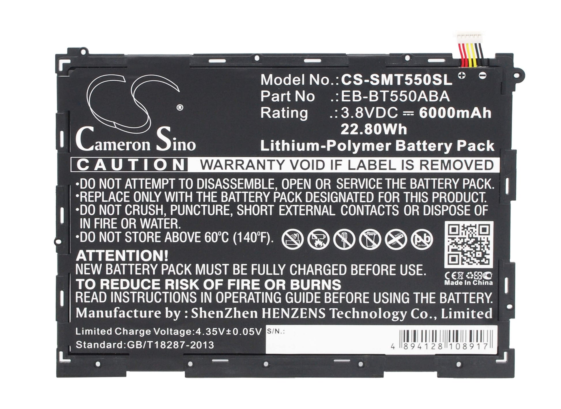 3.8V, 6000mAh, Li-Polymer Battery fits Samsung, Galaxy Tab A 9.7, Galaxy Tab A Plus 9.7 Wifi, 22.8Wh