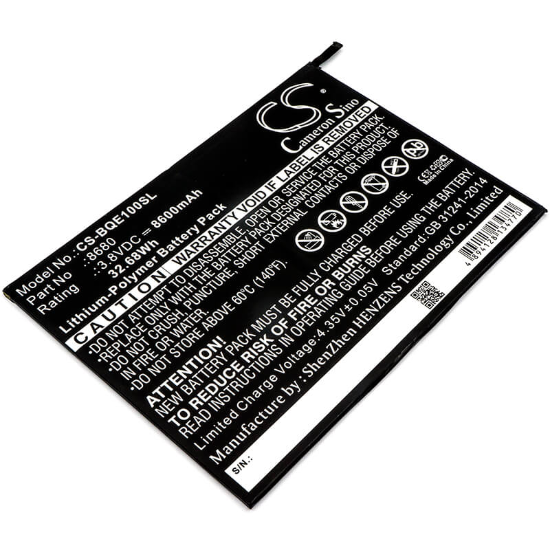 3.8V, 8600mAh, Li-Polymer Battery fits Bq, E10, E10 Tablet, 32.68Wh