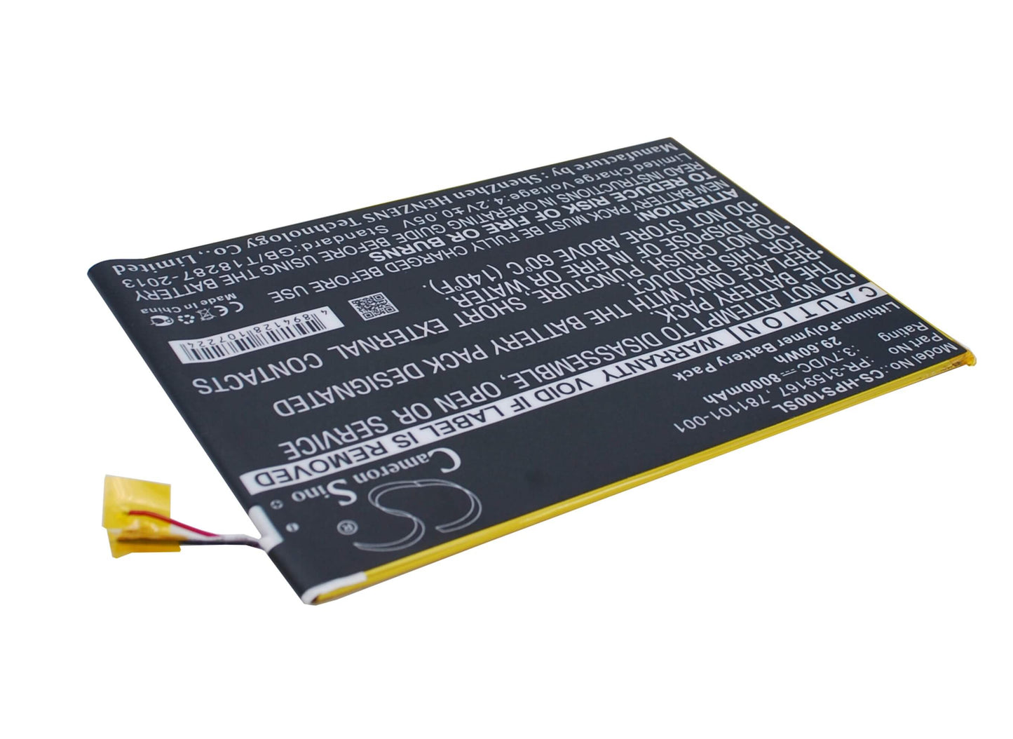 3.7V, 8000mAh, Li-Polymer Battery fits Hp, 2201, Slate 10 Plus, 29.6Wh
