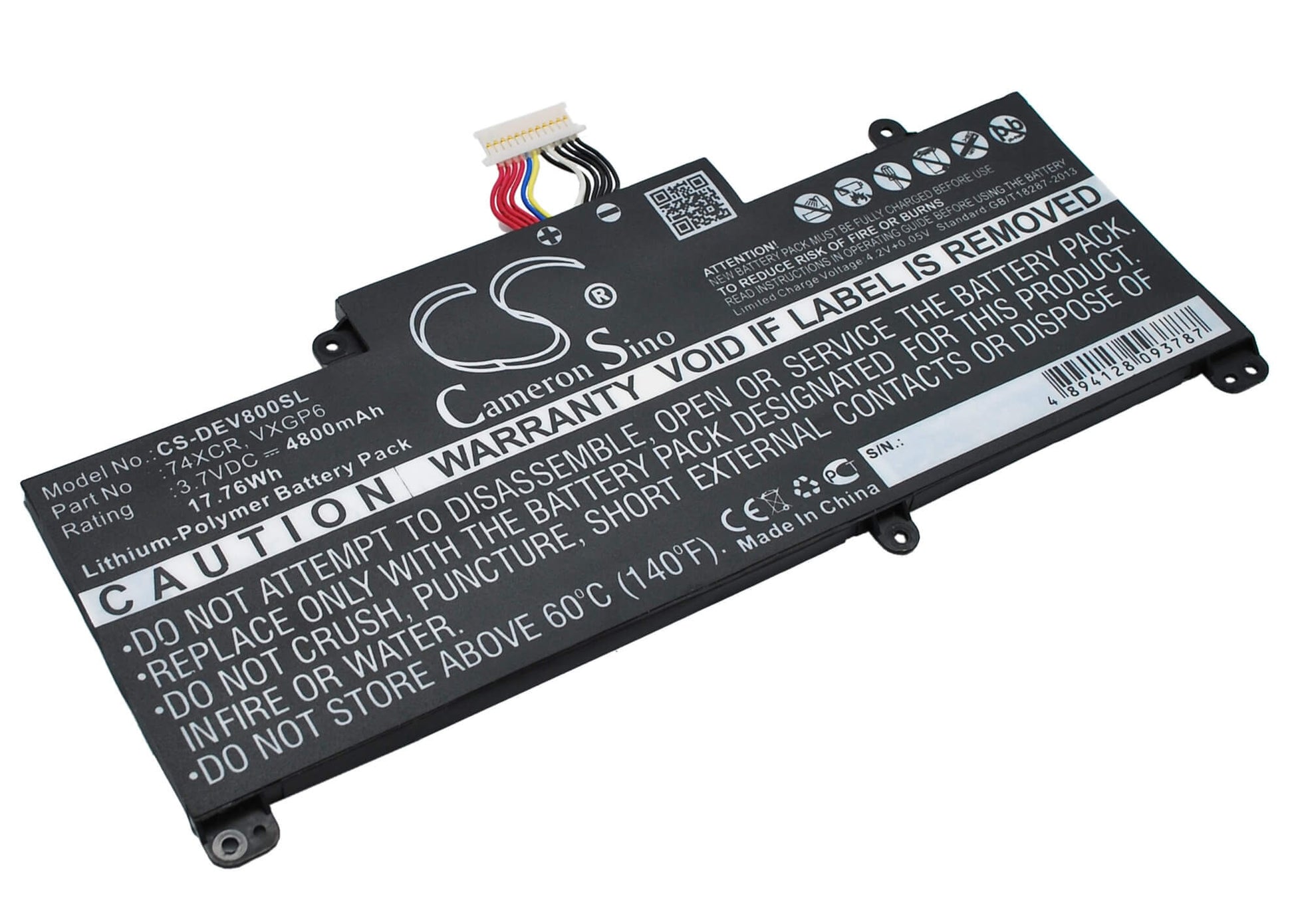 3.7V, 4800mAh, Li-Polymer Battery fits Dell, T01d, T10d-5830, 17.76Wh