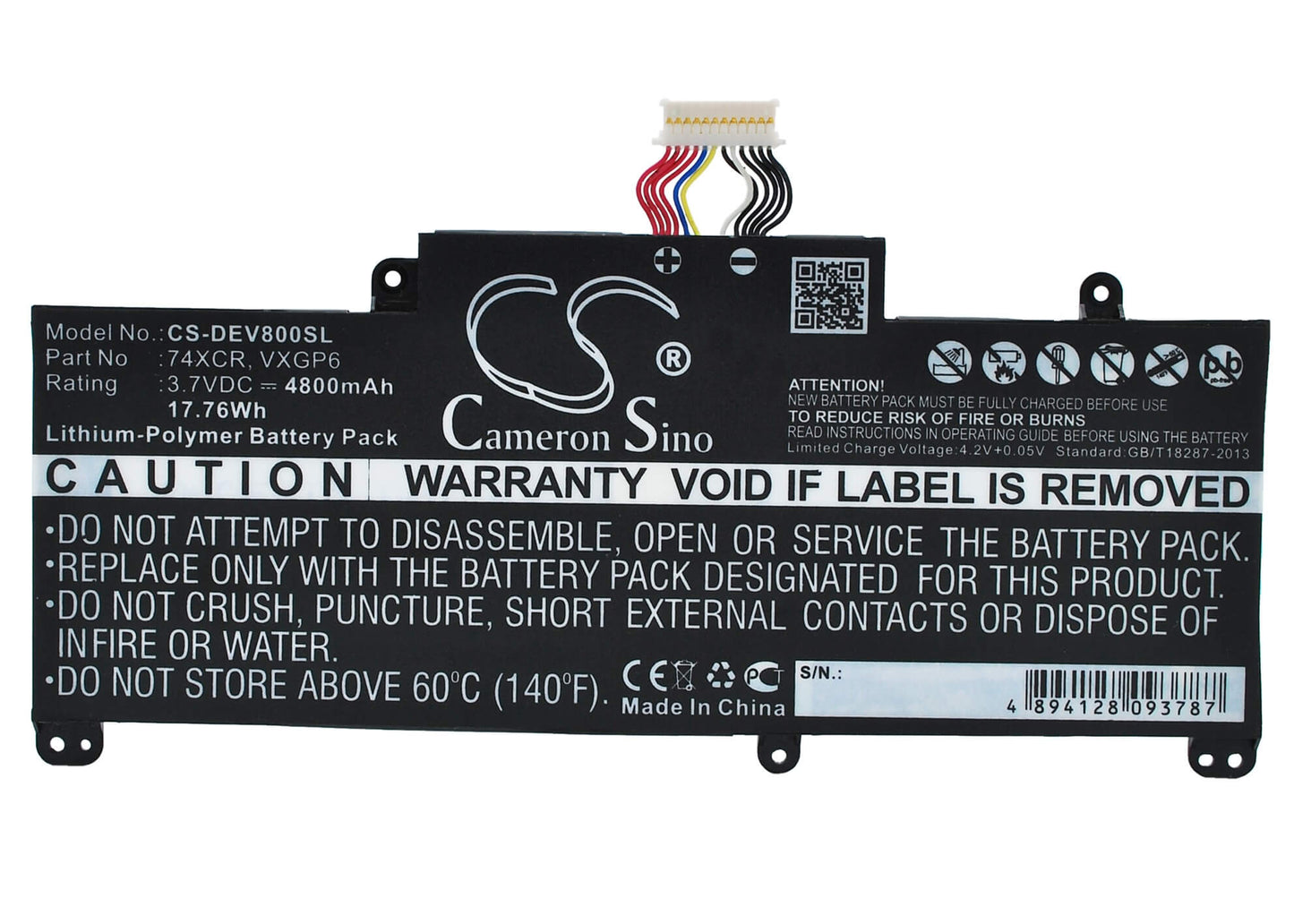 3.7V, 4800mAh, Li-Polymer Battery fits Dell, T01d, T10d-5830, 17.76Wh