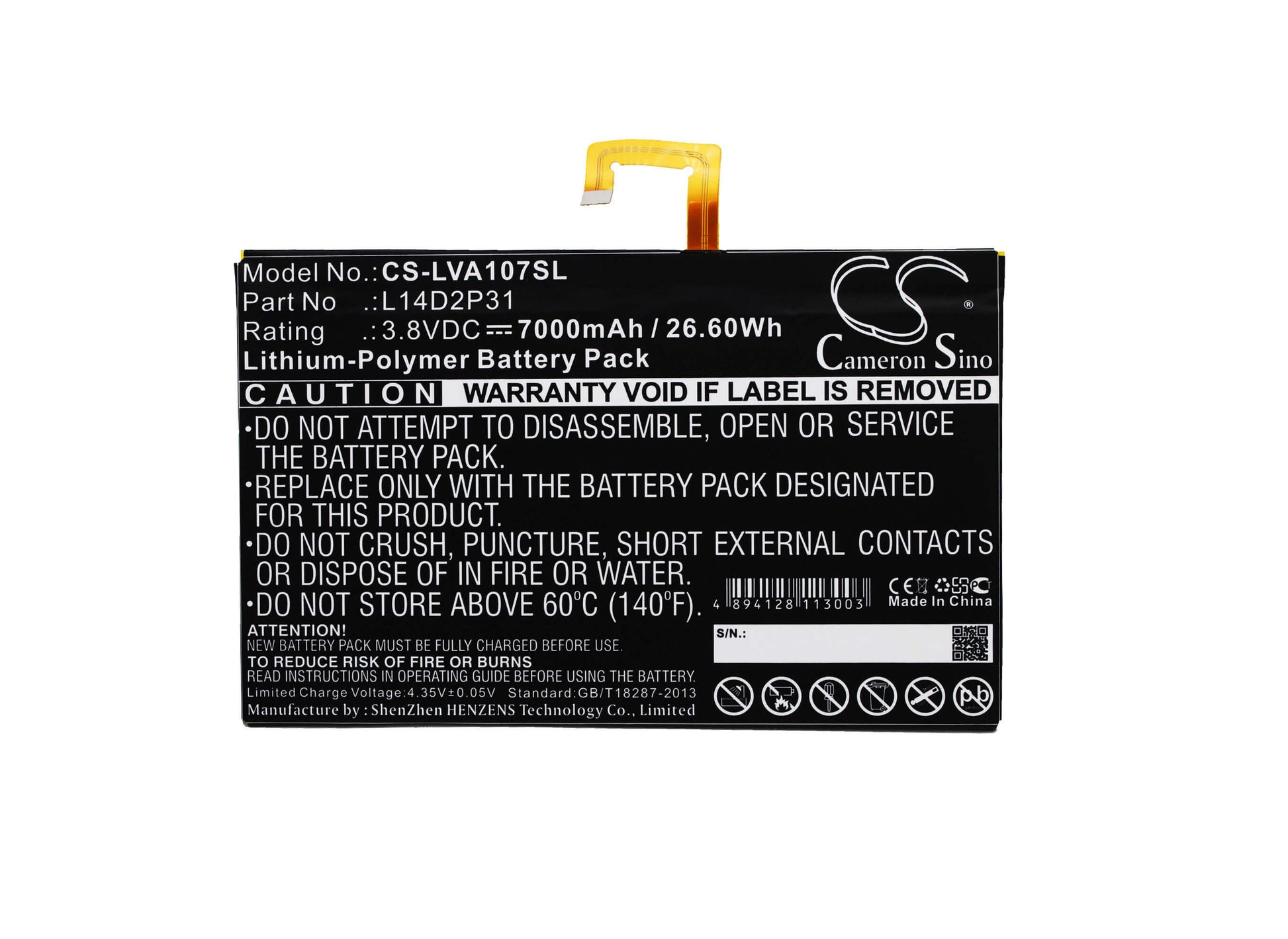 3.8V, 7000mAh, Li-Polymer Battery fits Lenovo, A10-70, A10-70f, 26.6Wh