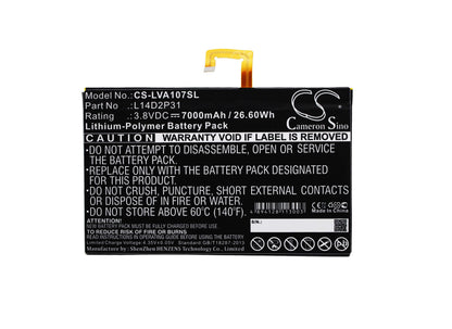 3.8V, 7000mAh, Li-Polymer Battery fits Lenovo, A10-70, A10-70f, 26.6Wh