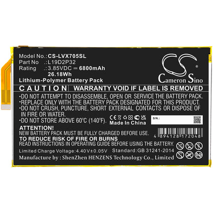 3.85V, 6800mAh, Li-Polymer Battery fits Lenovo, Yoga Smart Tab, Yt-x705f, 26.18Wh