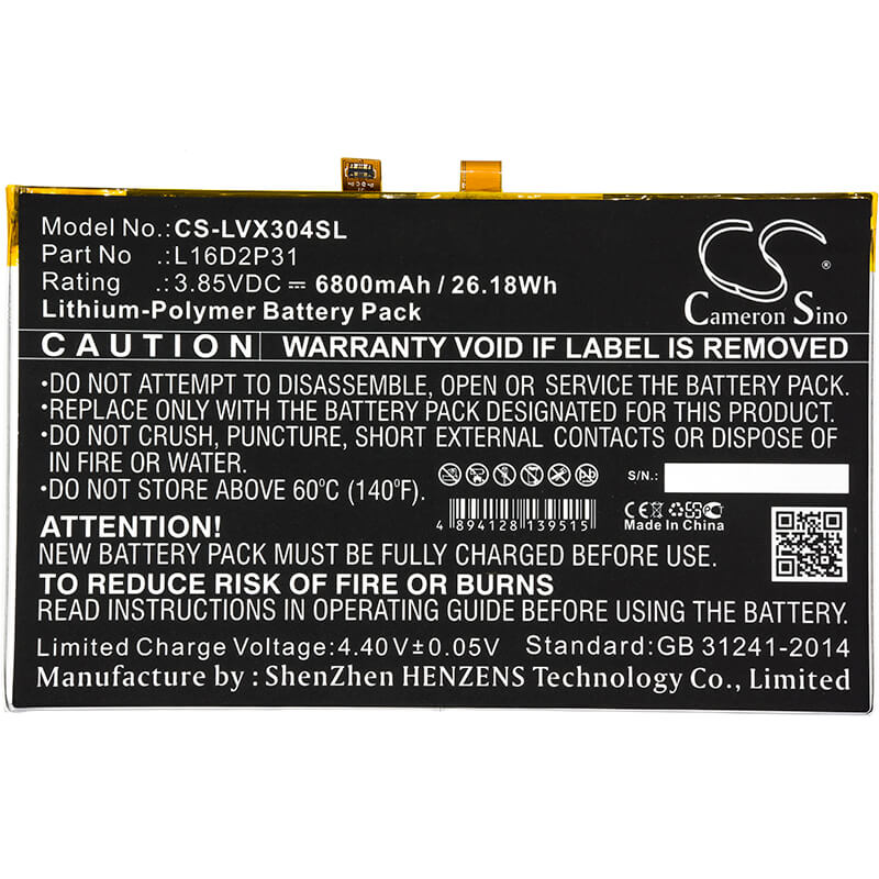 3.85V, 6800mAh, Li-Polymer Battery fits Lenovo, Tab 4 10, Tab 4 10.1, 26.18Wh