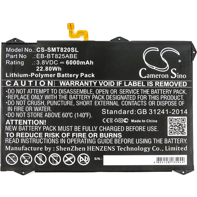 3.8V, 6000mAh, Li-Polymer Battery fits Samsung, Galaxy Tab S3 9.7, Galaxy Tab S3 9.7 Xlte, 22.8Wh