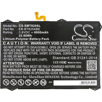 3.8V, 6000mAh, Li-Polymer Battery fits Samsung, Galaxy Tab S3 9.7, Galaxy Tab S3 9.7 Xlte, 22.8Wh