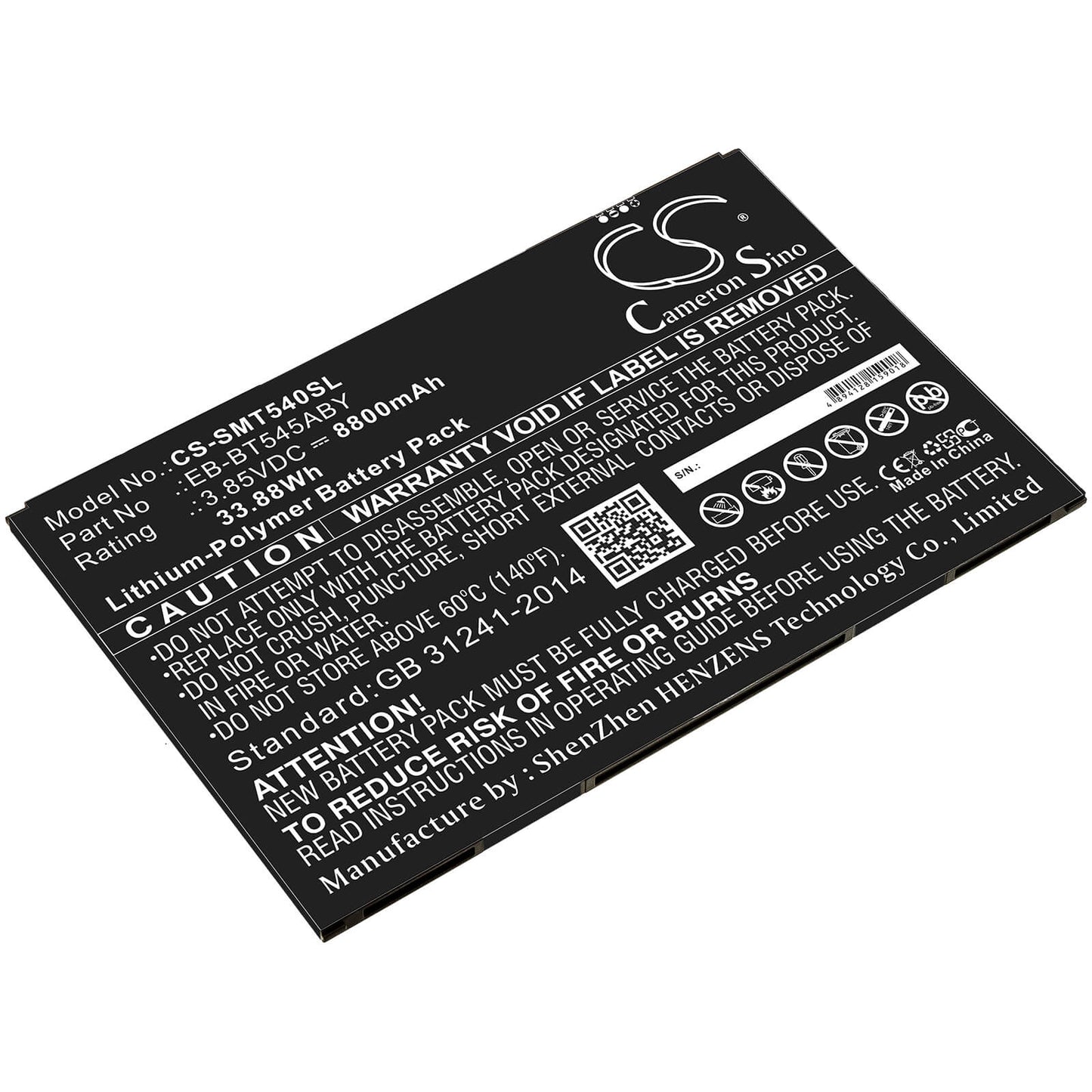 3.85V, 8800mAh, Li-Polymer Battery fits Samsung, Sm-t540, Sm-t545, 33.88Wh