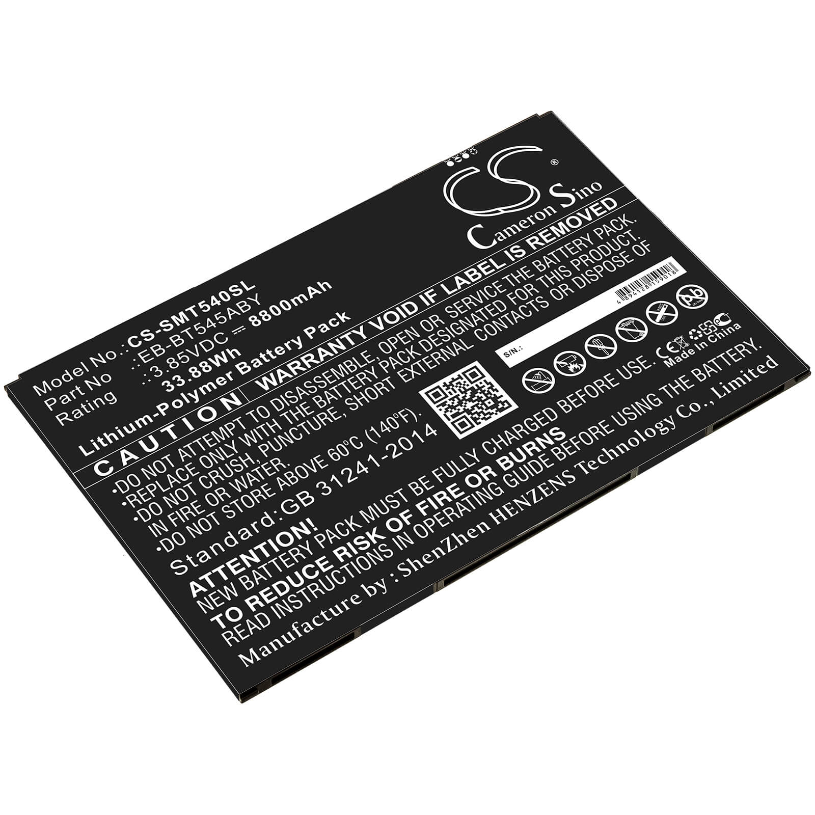3.85V, 8800mAh, Li-Polymer Battery fits Samsung, Sm-t540, Sm-t545, 33.88Wh