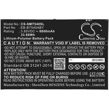 3.85V, 8800mAh, Li-Polymer Battery fits Samsung, Sm-t540, Sm-t545, 33.88Wh
