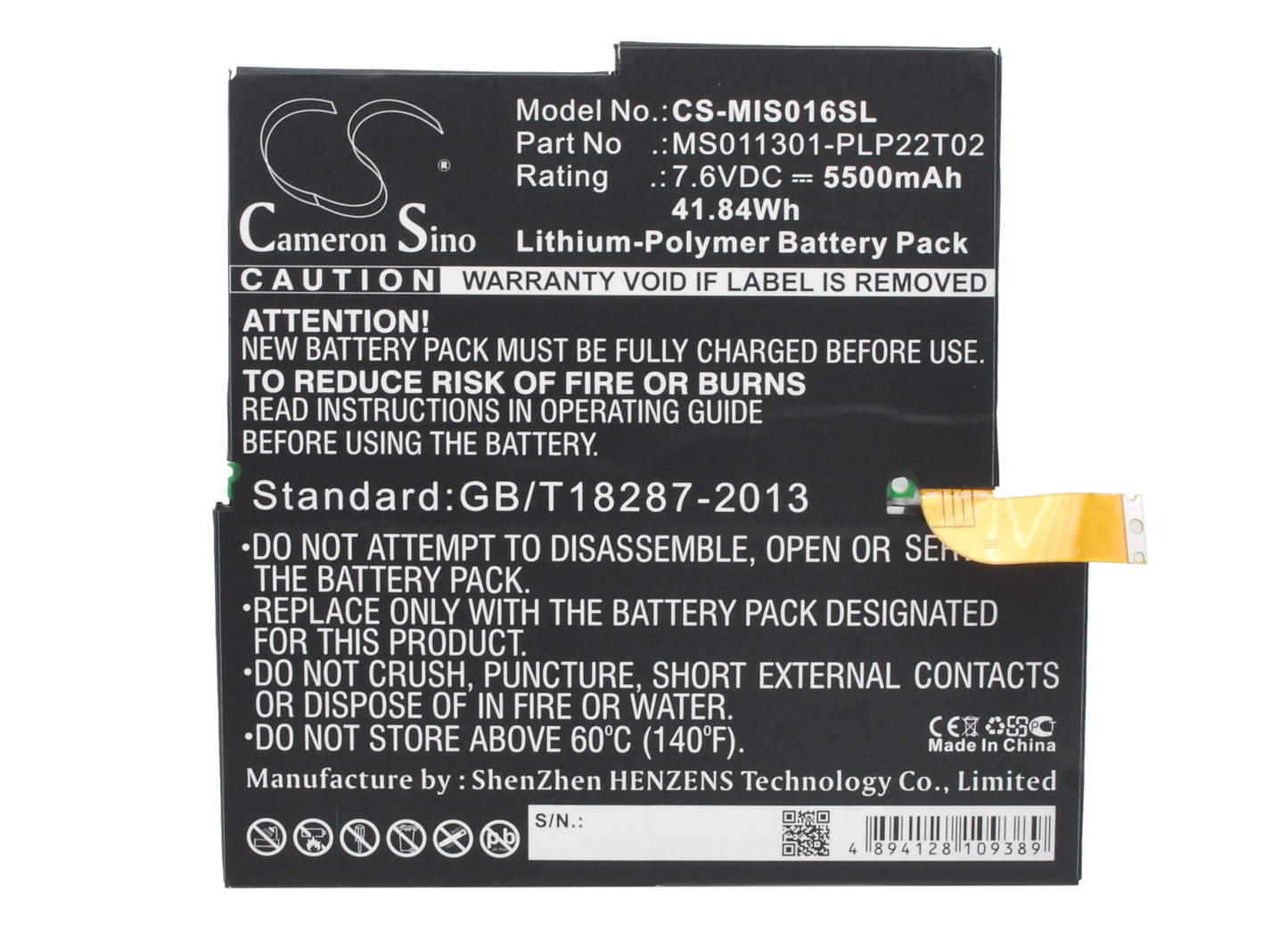 7.6V, 5500mAh, Li-Polymer Battery fits Microsoft, 4ym-00001, Mq2-0000, 41.8Wh