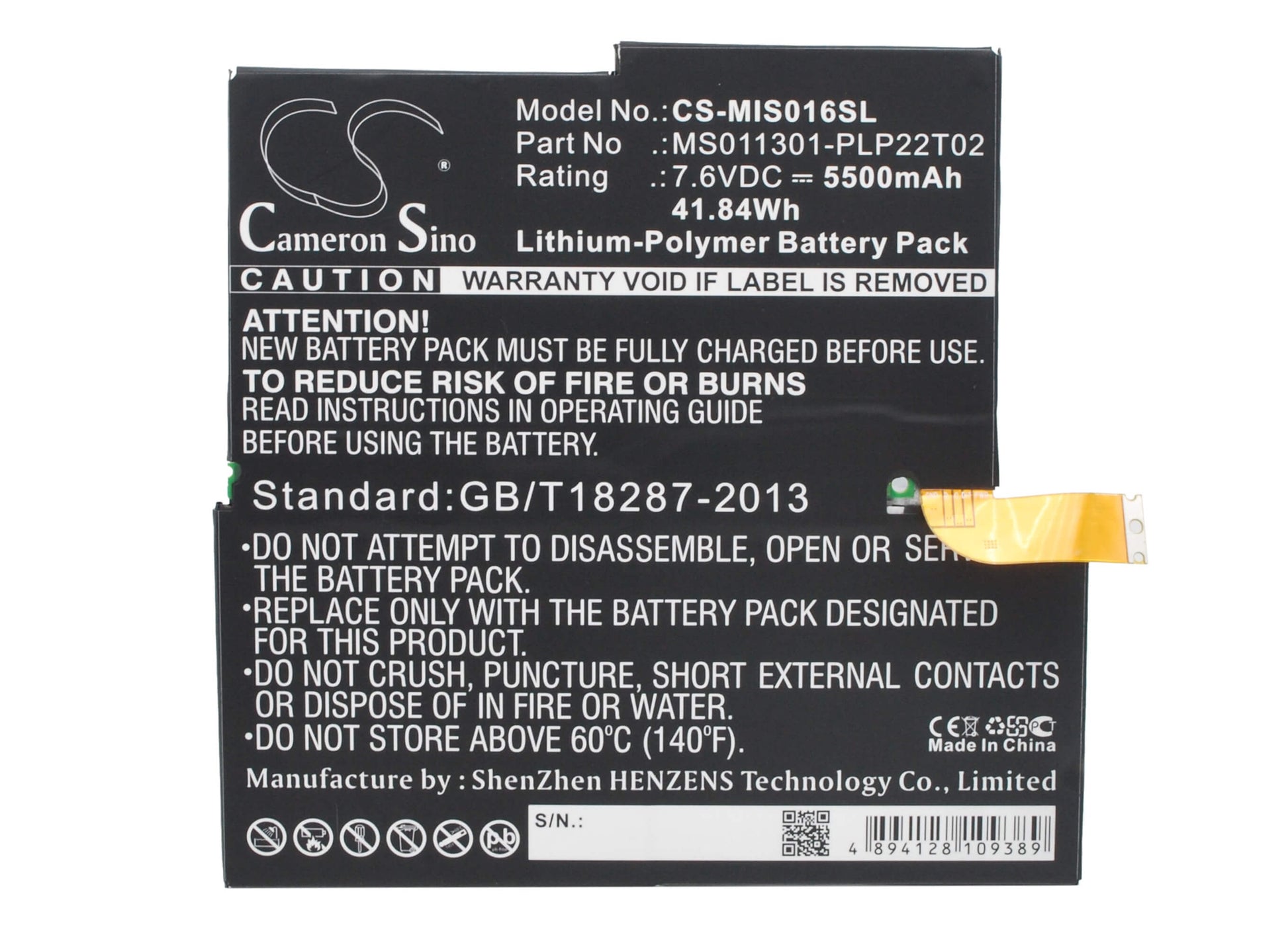 7.6V, 5500mAh, Li-Polymer Battery fits Microsoft, 4ym-00001, Mq2-0000, 41.8Wh