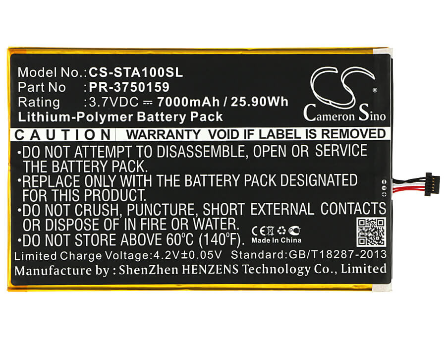 3.7V, 7000mAh, Li-Polymer Battery fits Insignia, Flex 10.1 Ns-15at10, 25.9Wh