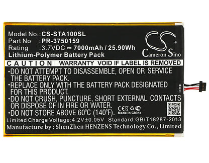 3.7V, 7000mAh, Li-Polymer Battery fits Insignia, Flex 10.1 Ns-15at10, 25.9Wh