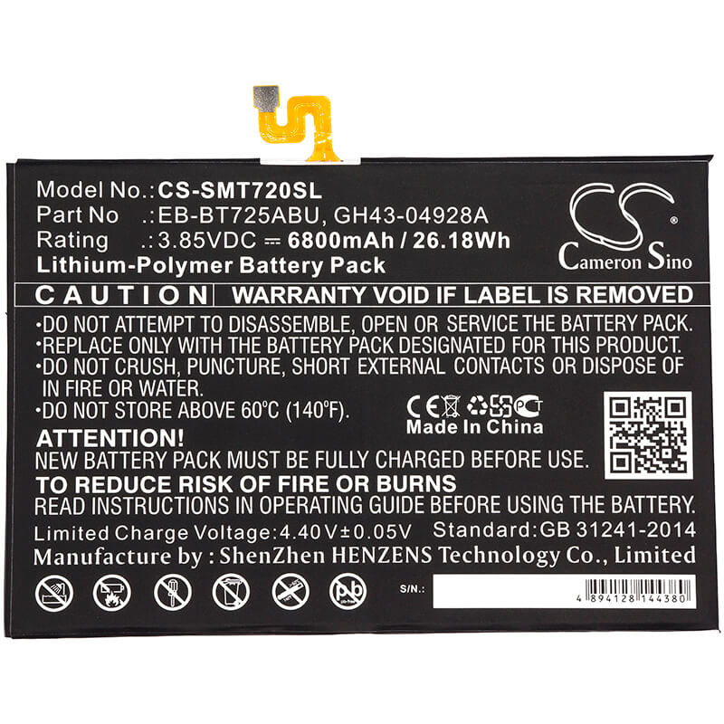 3.85V, 6800mAh, Li-Polymer Battery fits Samsung, Galaxy Tab S5e, Galaxy Tab S5e 10.5, 26.18Wh