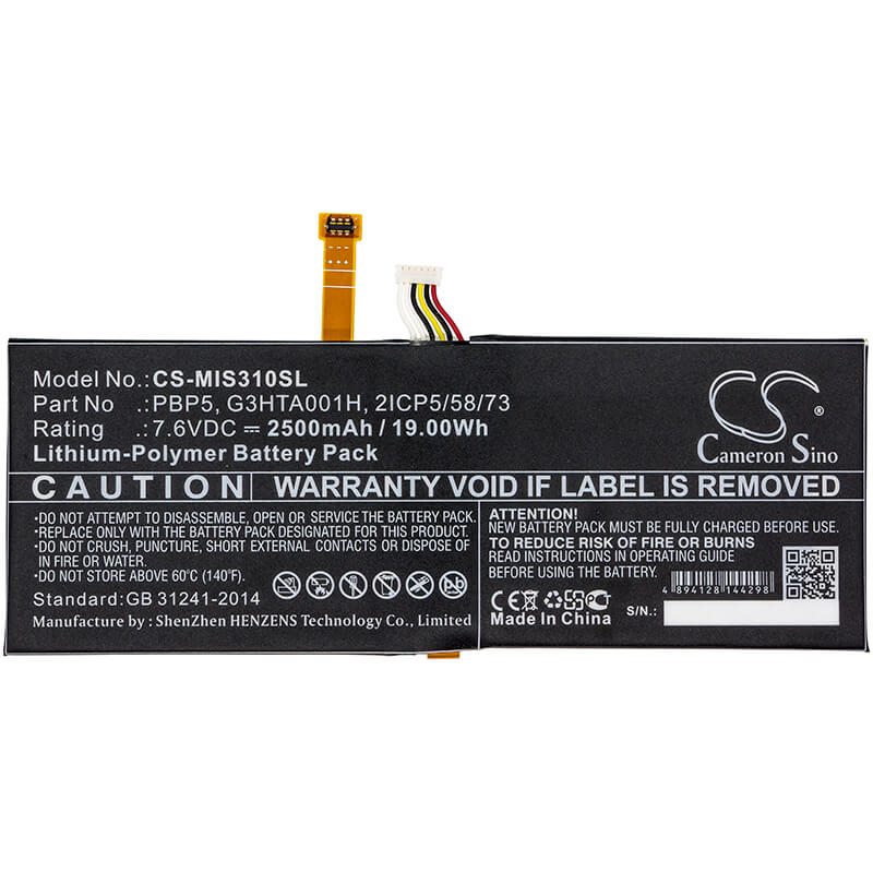 7.6V, 2500mAh, Li-Polymer Battery fits Microsoft, Surfacebook With Performance B, 19Wh