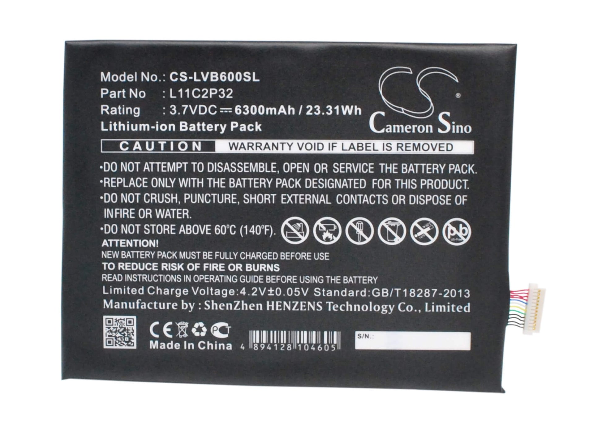 3.7V, 6300mAh, Li-Polymer Battery fits Lenovo, A7600, Ideapad A10-70, 23.31Wh