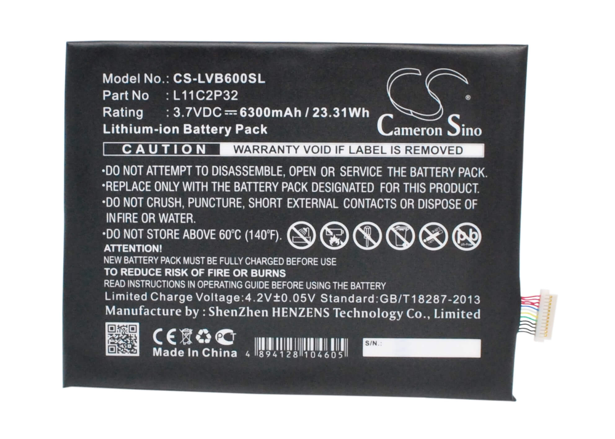3.7V, 6300mAh, Li-Polymer Battery fits Lenovo, A7600, Ideapad A10-70, 23.31Wh