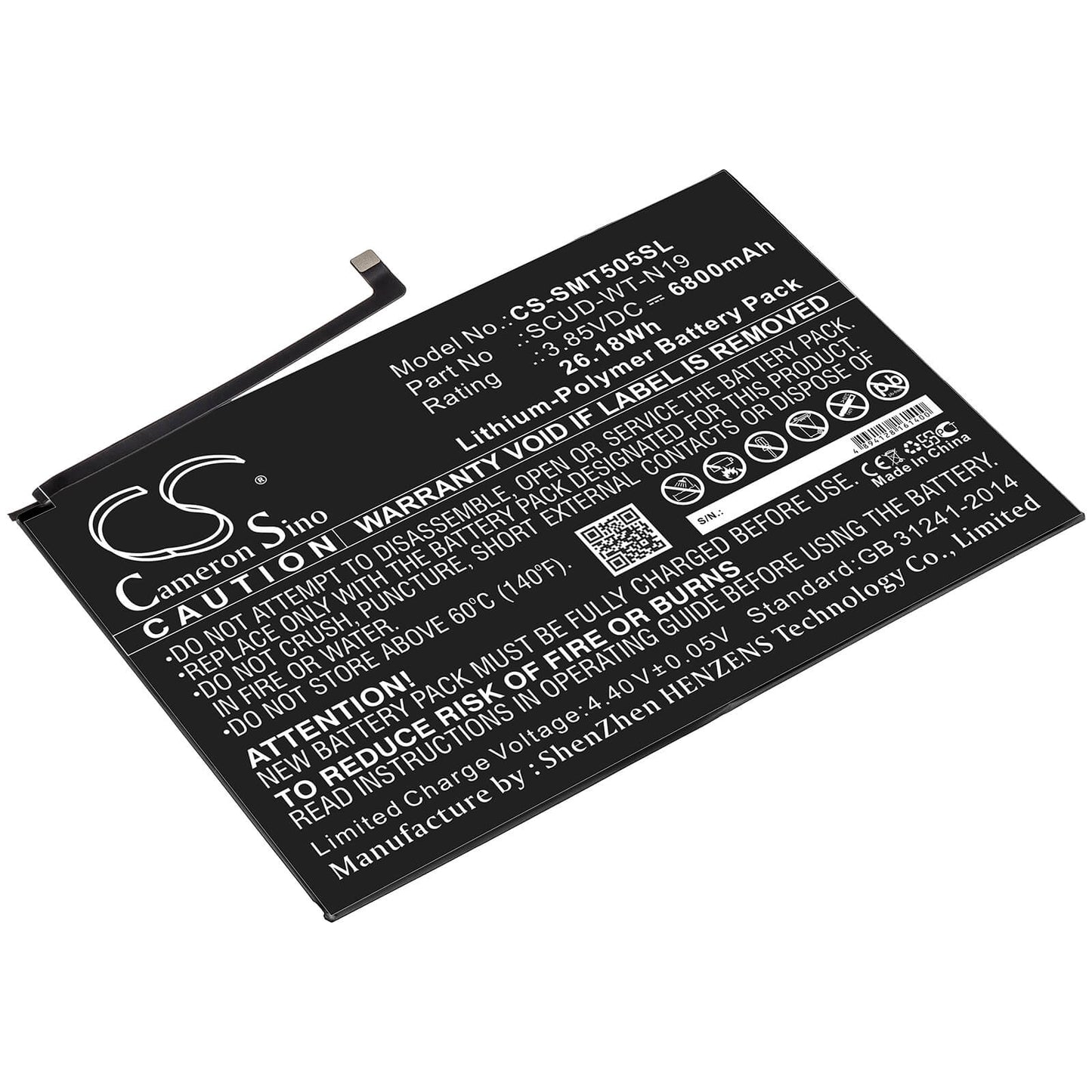 3.85V, 6800mAh, Li-Polymer Battery fits Samsung, Galaxy Tab A7 10.4 2020, Sm-t500, 26.18Wh