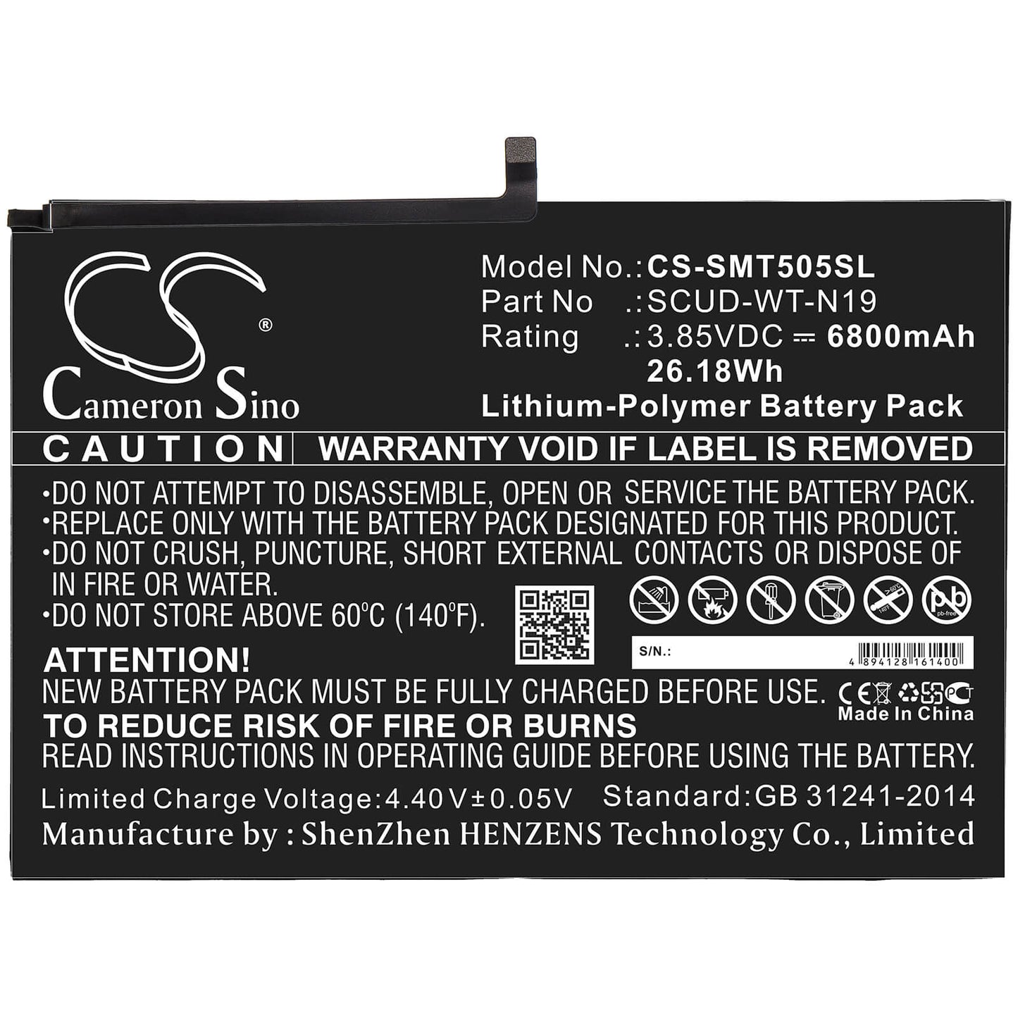 3.85V, 6800mAh, Li-Polymer Battery fits Samsung, Galaxy Tab A7 10.4 2020, Sm-t500, 26.18Wh