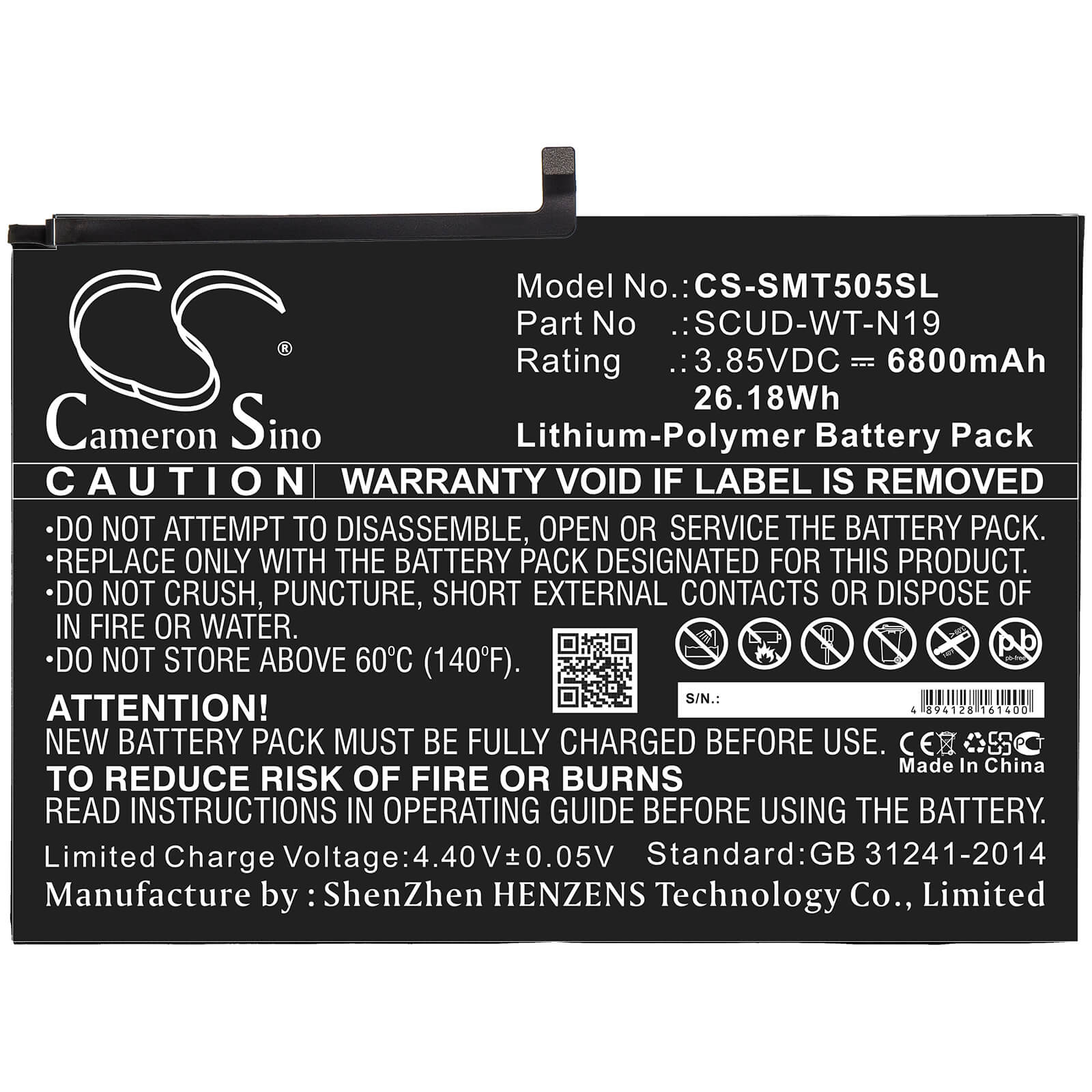 3.85V, 6800mAh, Li-Polymer Battery fits Samsung, Galaxy Tab A7 10.4 2020, Sm-t500, 26.18Wh