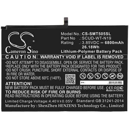 3.85V, 6800mAh, Li-Polymer Battery fits Samsung, Galaxy Tab A7 10.4 2020, Sm-t500, 26.18Wh
