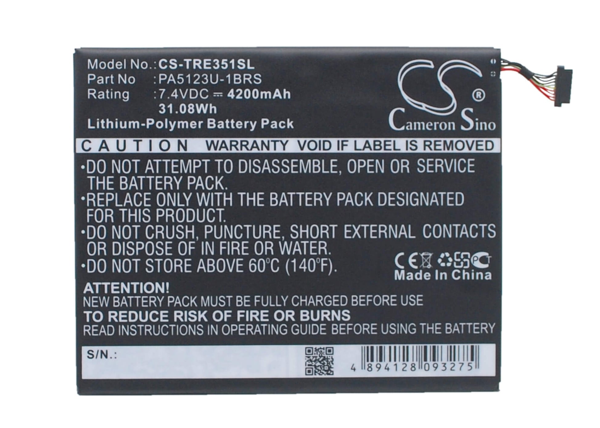 7.4V, 4200mAh, Li-Polymer Battery fits Toshiba, At10le-a-108, At15le-a32, 31.08Wh