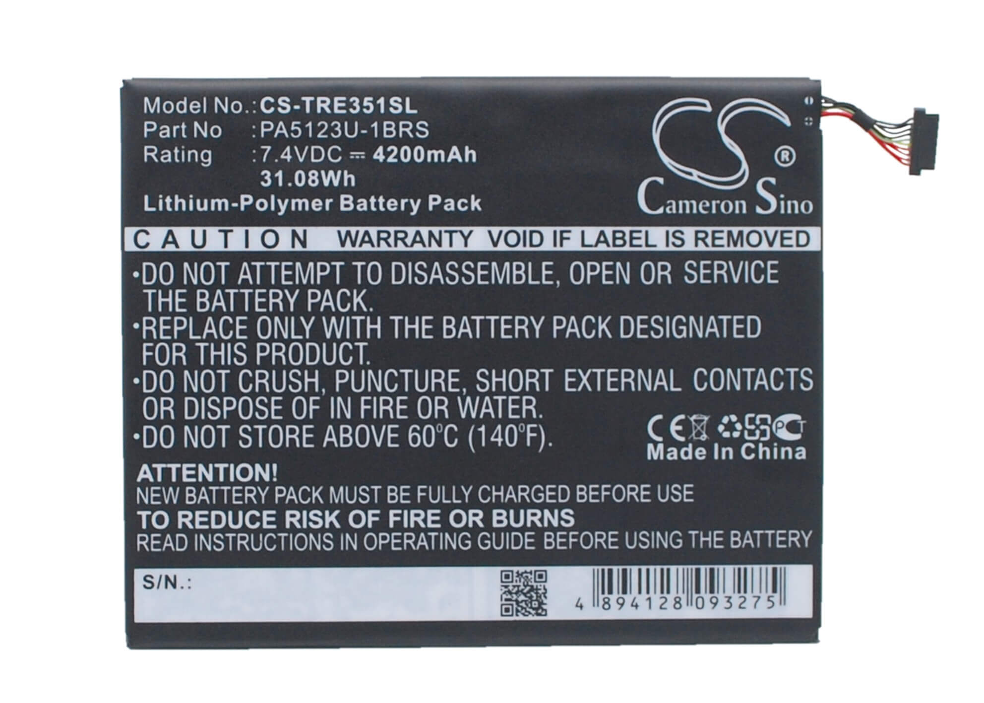 7.4V, 4200mAh, Li-Polymer Battery fits Toshiba, At10le-a-108, At15le-a32, 31.08Wh