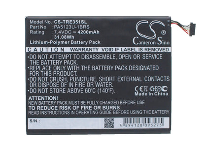 7.4V, 4200mAh, Li-Polymer Battery fits Toshiba, At10le-a-108, At15le-a32, 31.08Wh