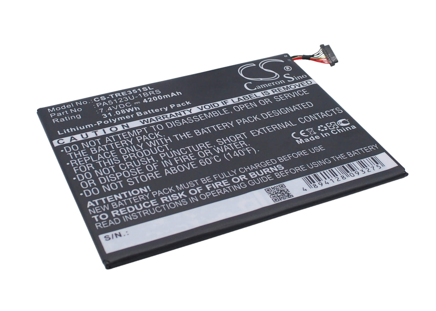7.4V, 4200mAh, Li-Polymer Battery fits Toshiba, At10le-a-108, At15le-a32, 31.08Wh