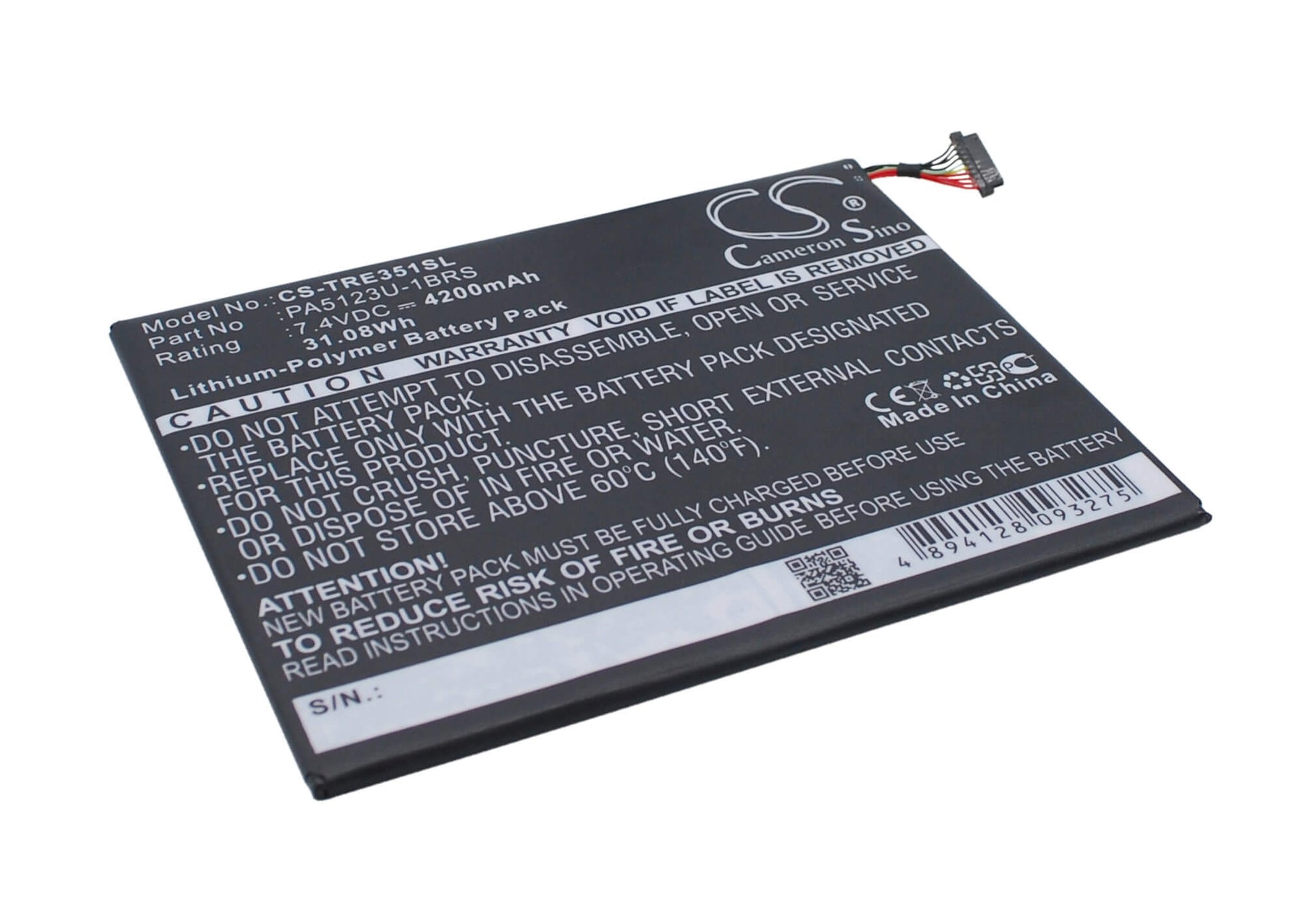 7.4V, 4200mAh, Li-Polymer Battery fits Toshiba, At10le-a-108, At15le-a32, 31.08Wh