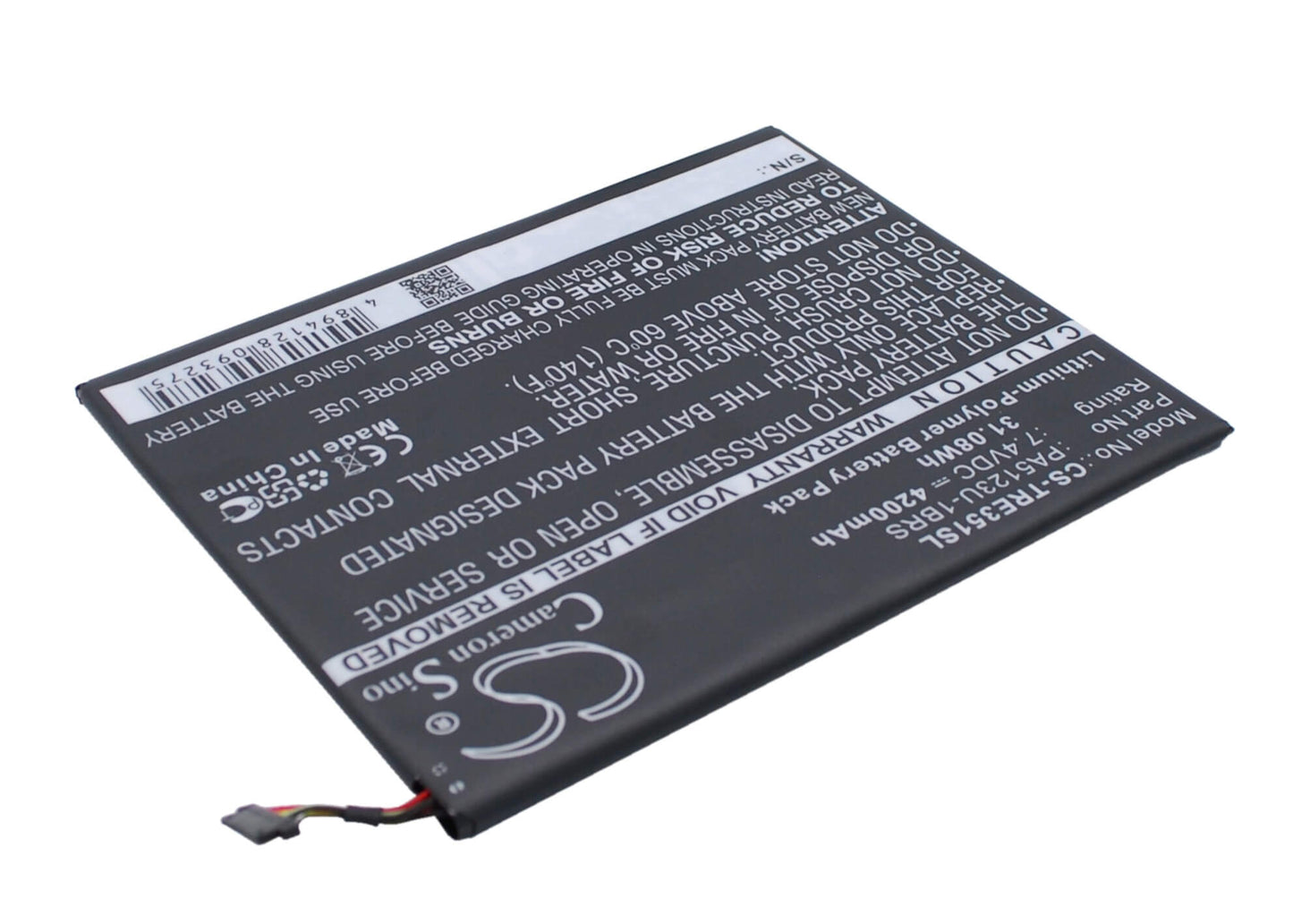 7.4V, 4200mAh, Li-Polymer Battery fits Toshiba, At10le-a-108, At15le-a32, 31.08Wh