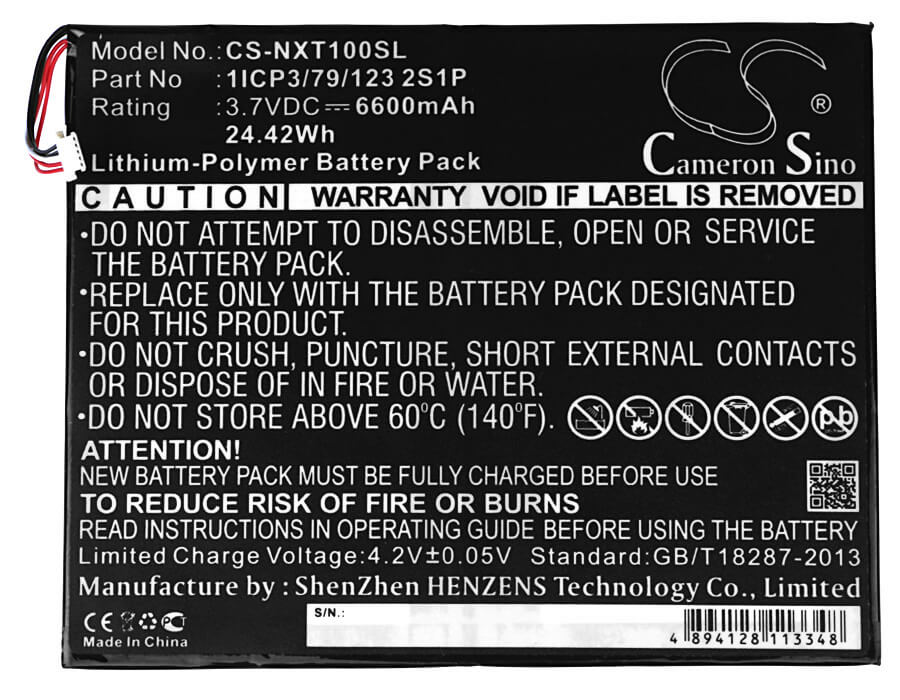 3.7V, 6600mAh, Li-Polymer Battery fits Nextbook, Nextbook 10", Nxw10qc32g, 24.42Wh