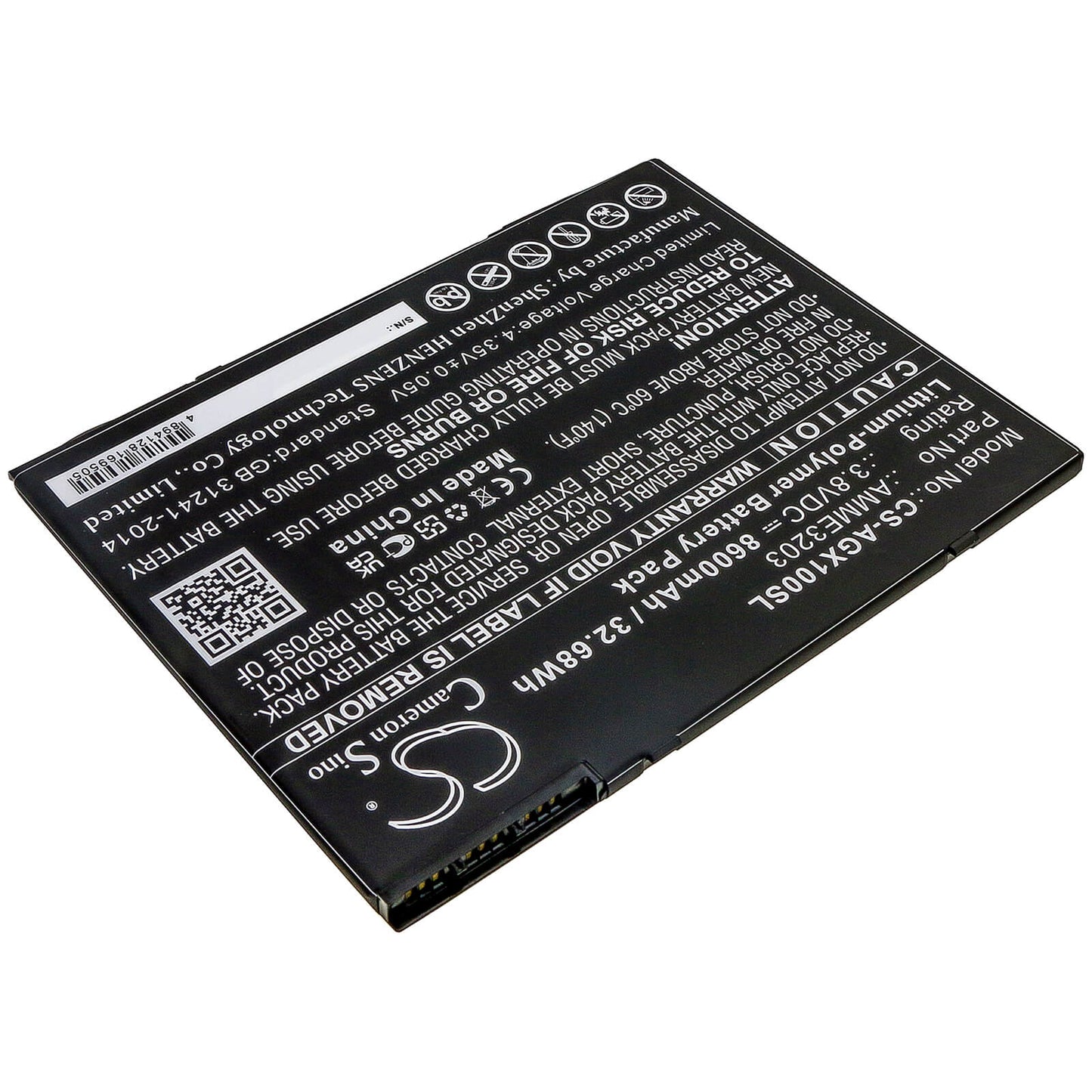 3.8V, 8600mAh, Li-Polymer Battery fits Aegex, 10 Intrinsically Safe Tablet, 10 Tablets, 32.68Wh