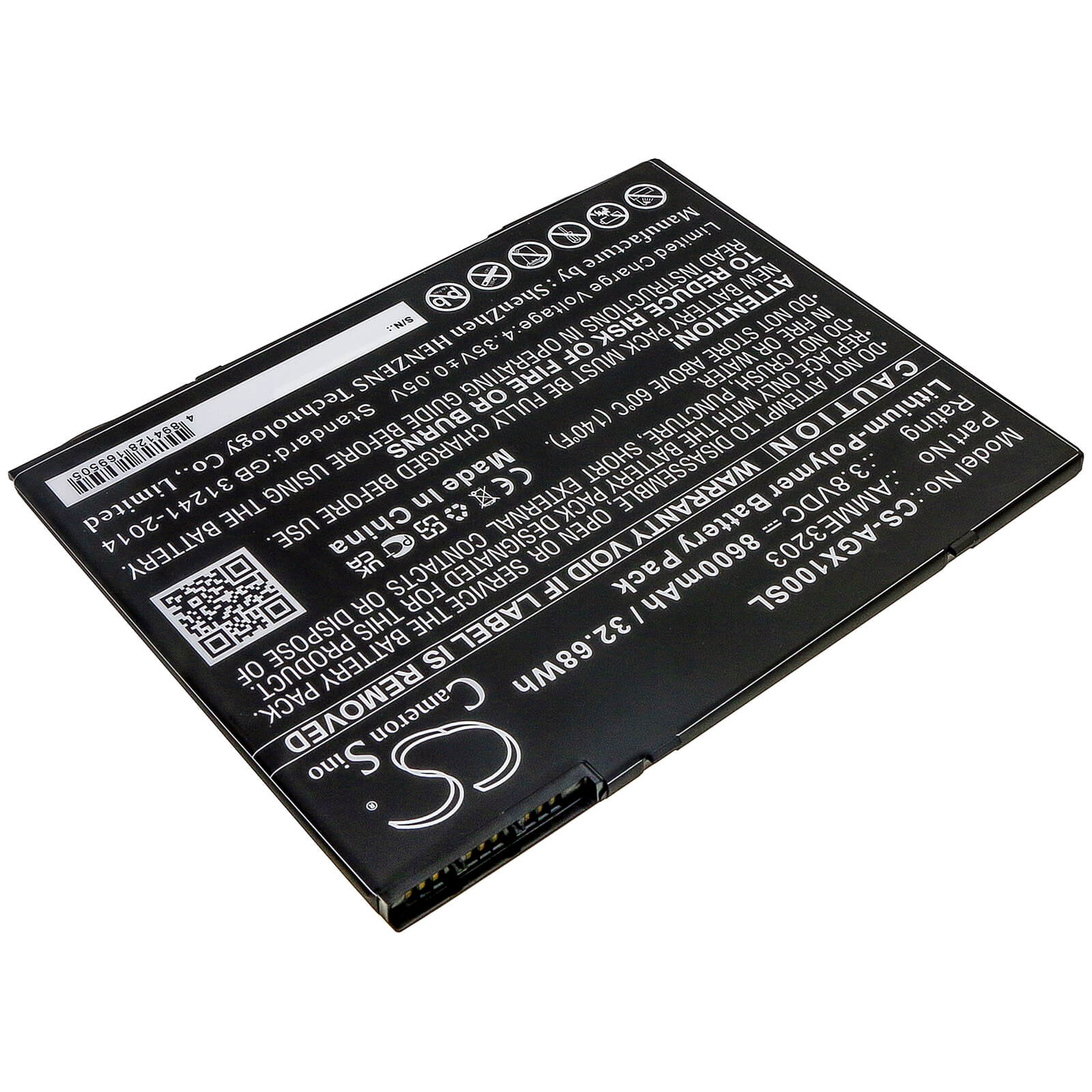 3.8V, 8600mAh, Li-Polymer Battery fits Aegex, 10 Intrinsically Safe Tablet, 10 Tablets, 32.68Wh
