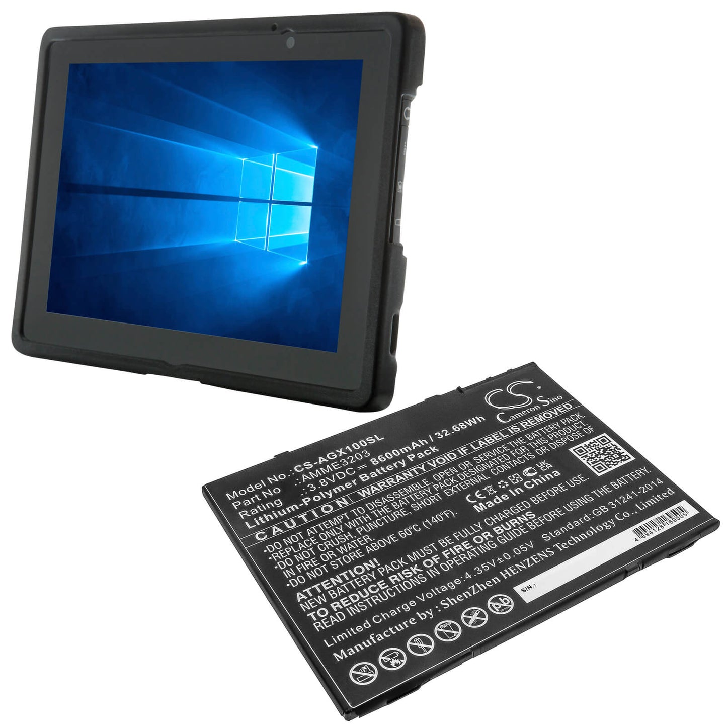 3.8V, 8600mAh, Li-Polymer Battery fits Aegex, 10 Intrinsically Safe Tablet, 10 Tablets, 32.68Wh