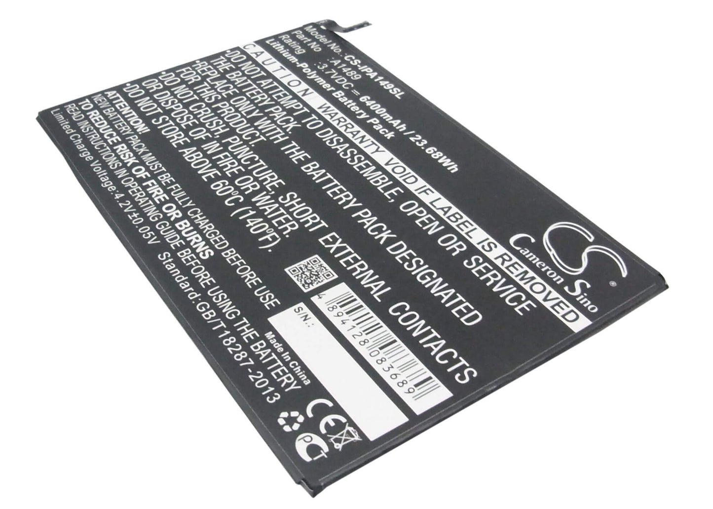 3.7V, 6400mAh, Li-Polymer Battery fits Apple, A1489, A1490, 23.68Wh