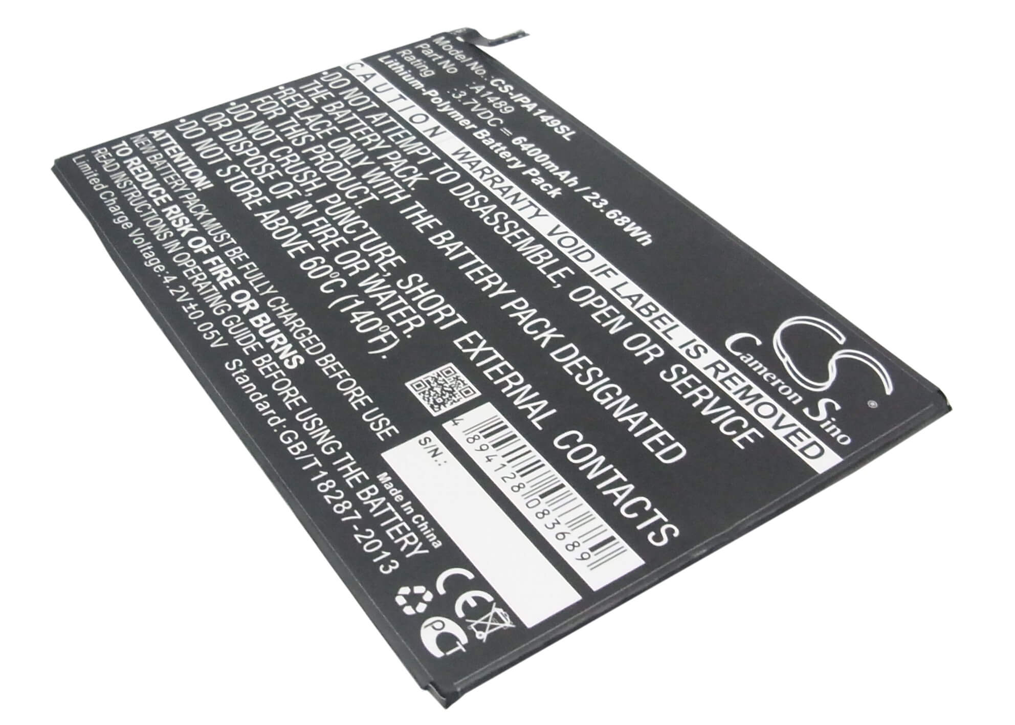 3.7V, 6400mAh, Li-Polymer Battery fits Apple, A1489, A1490, 23.68Wh