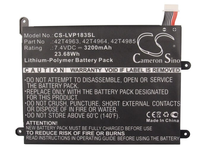 7.4V, 3200mAh, Li-Polymer Battery fits Lenovo, Thinkpad 1838, Thinkpad 1838 10.1, 23.68Wh