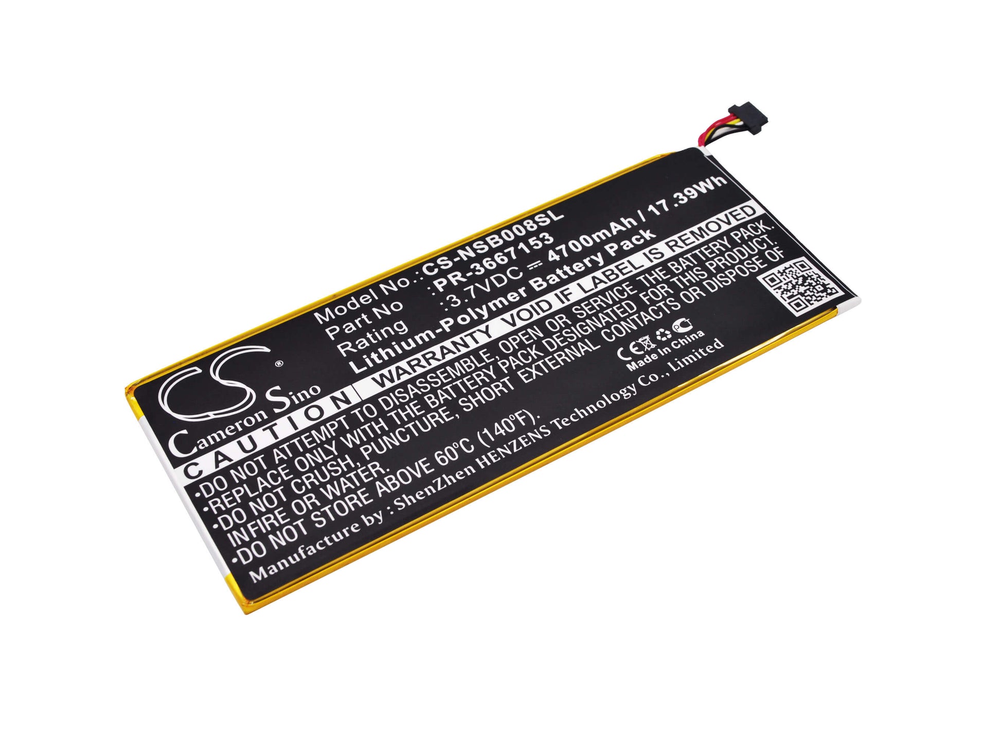 3.7V, 4700mAh, Li-Polymer Battery fits Nabi, Dmtab-nv08b, Dreamtab 8", 17.39Wh