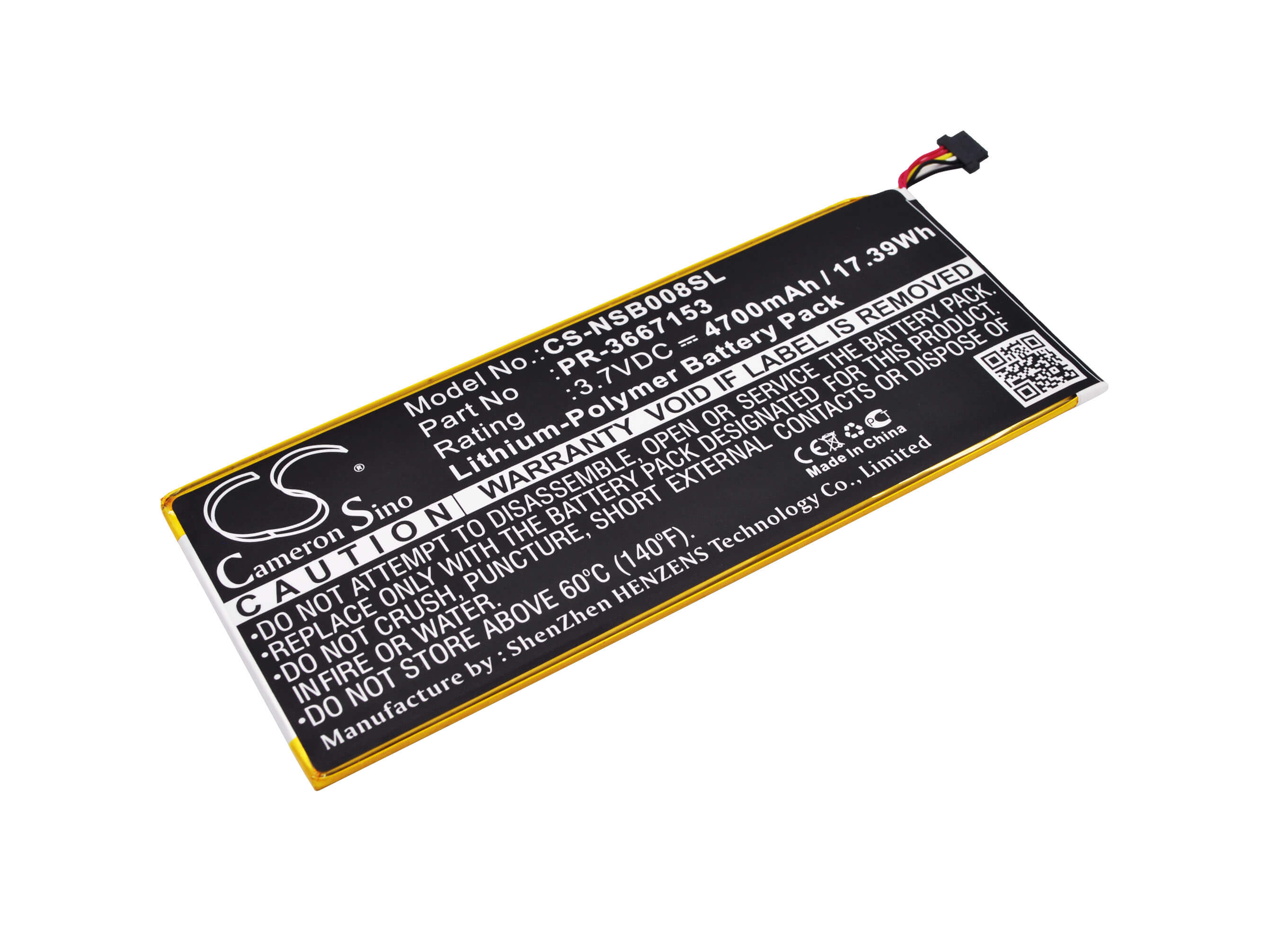 3.7V, 4700mAh, Li-Polymer Battery fits Nabi, Dmtab-nv08b, Dreamtab 8", 17.39Wh