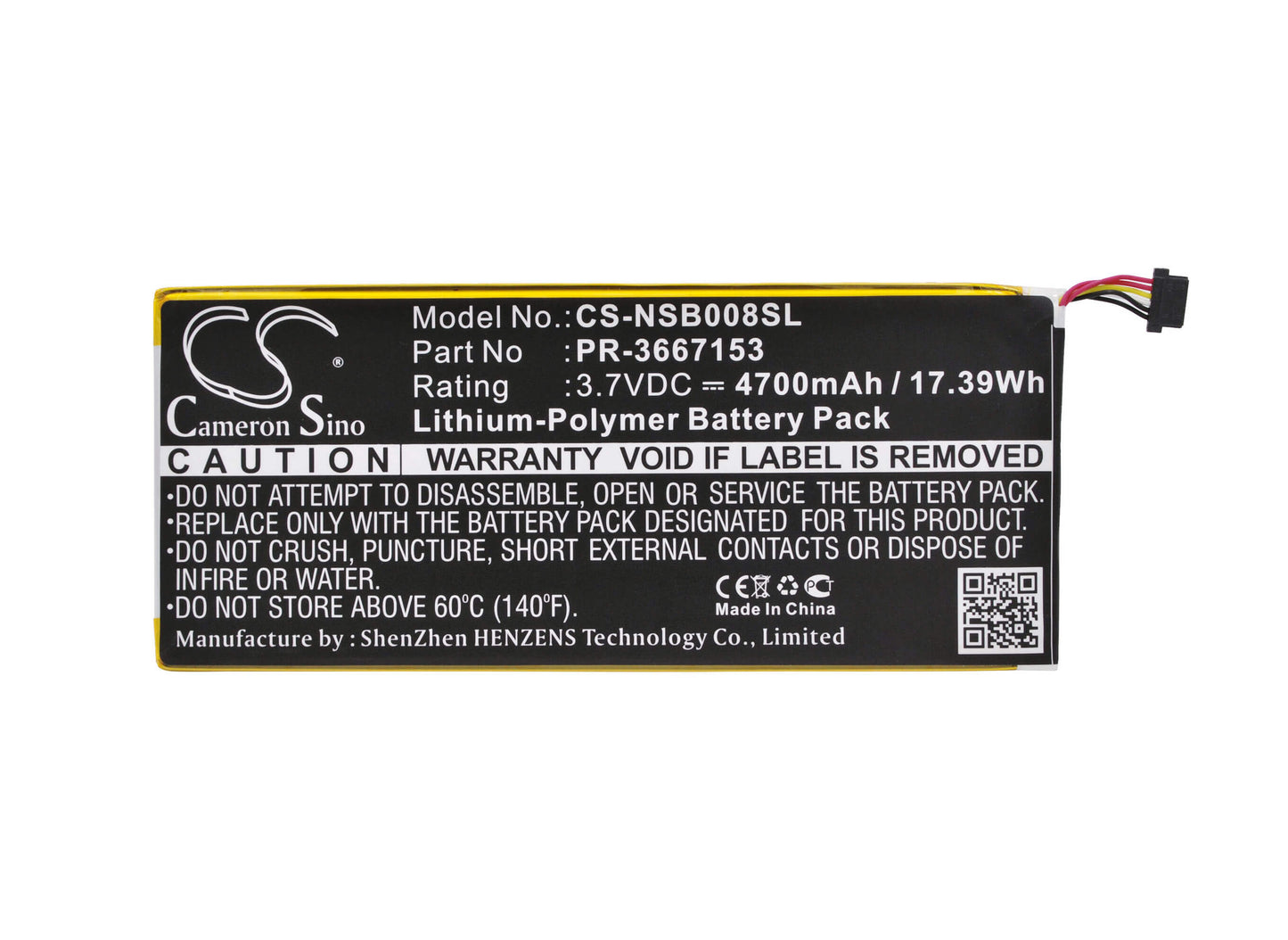 3.7V, 4700mAh, Li-Polymer Battery fits Nabi, Dmtab-nv08b, Dreamtab 8", 17.39Wh