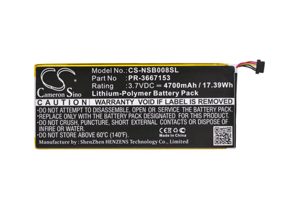 3.7V, 4700mAh, Li-Polymer Battery fits Nabi, Dmtab-nv08b, Dreamtab 8", 17.39Wh