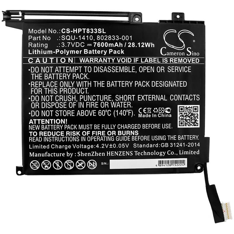 3.7V, 7600mAh, Li-Polymer Battery fits Hp, M5h12ua, Pro Slate 10 Ee G1, 28.12Wh