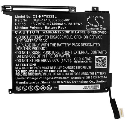 3.7V, 7600mAh, Li-Polymer Battery fits Hp, M5h12ua, Pro Slate 10 Ee G1, 28.12Wh